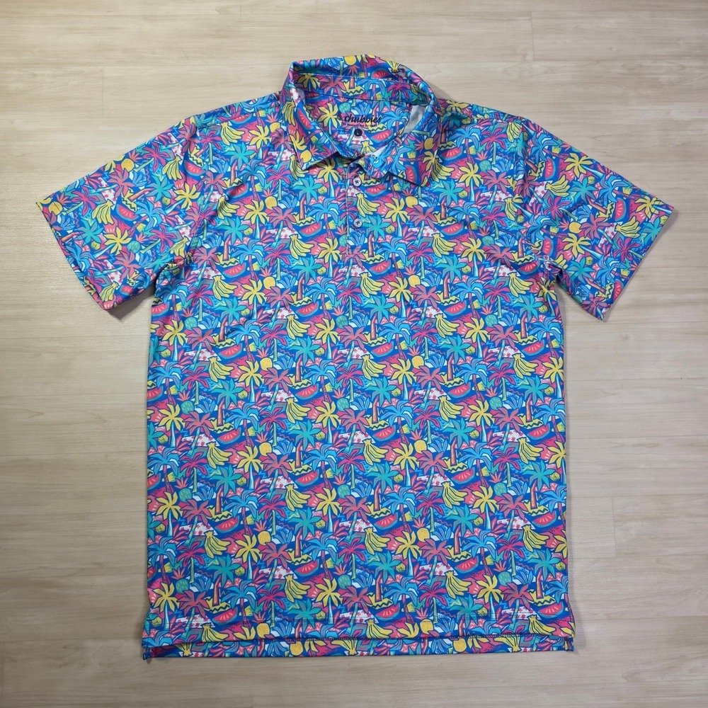 Chubbies The Tropical Bunch Polo Shirt Mens Large Hawaiian Palm Banana Print